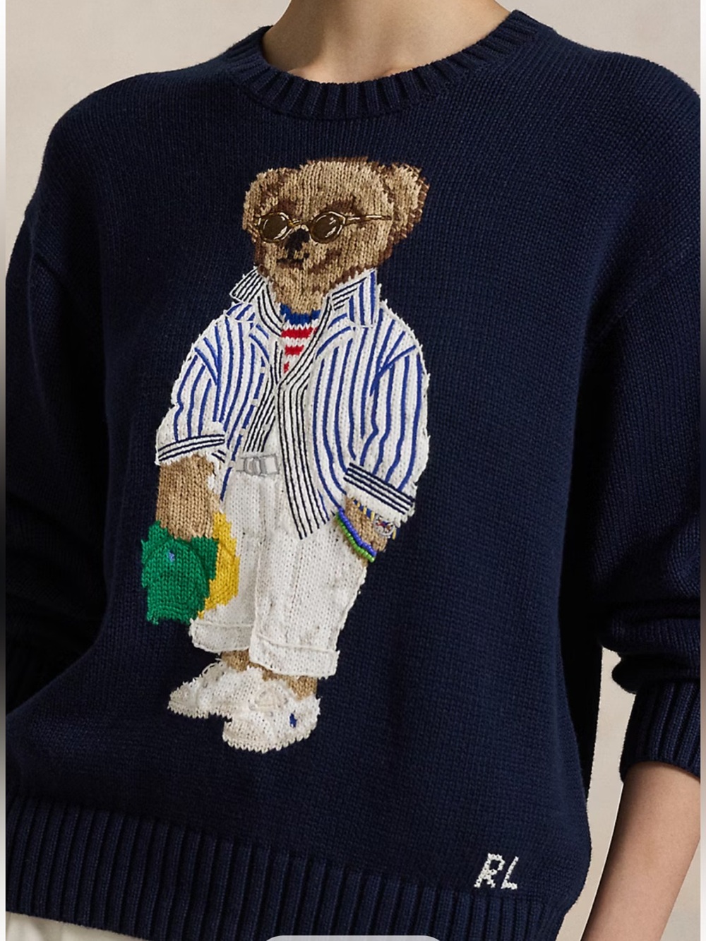 Polo by Ralph Lauren Navy Bear-Embroidered Cotton Crewneck Sweater M NWT - Picture 5 of 9
